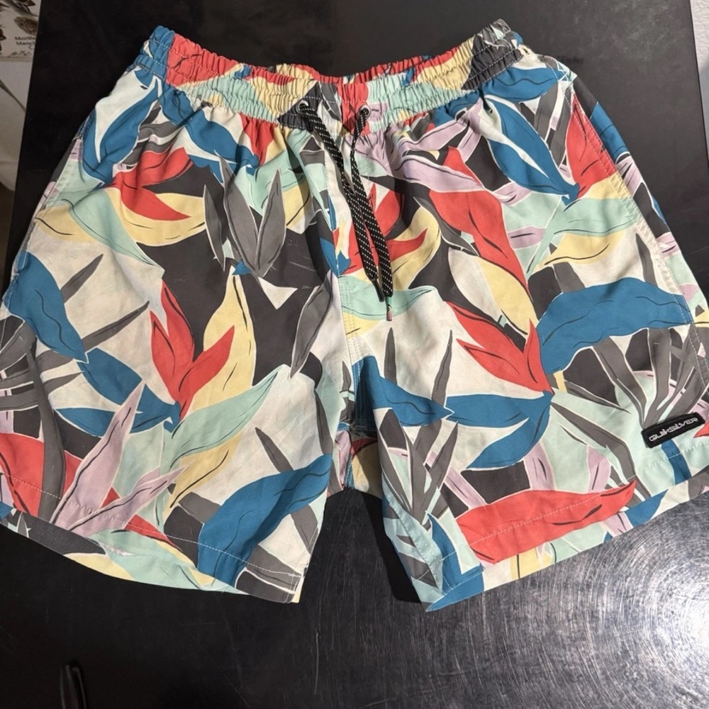 Quiksilver Swim Trunks shorts,‎ colorful leaf aop, men's medium #209